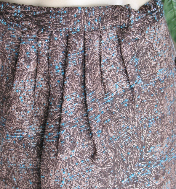 Michael Kors Brown Aqua Turquoise Gold Brocade Embroidery Wrap Skirt