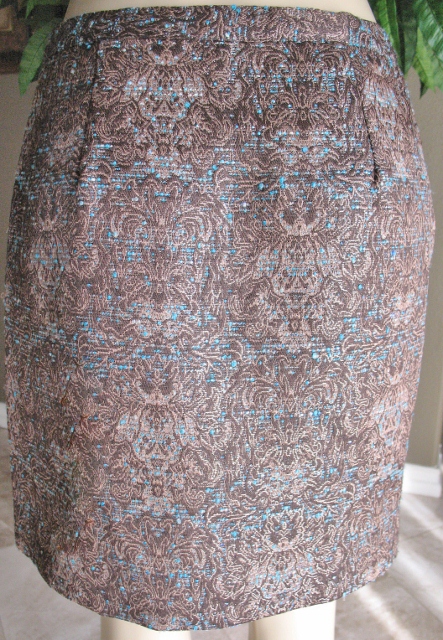 Michael Kors Brown Aqua Turquoise Gold Brocade Embroidery Wrap Skirt