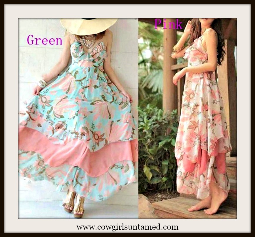 COWGIRL GYPSY Ruffled Floral Empire Waist Halter Style Western Boho ...