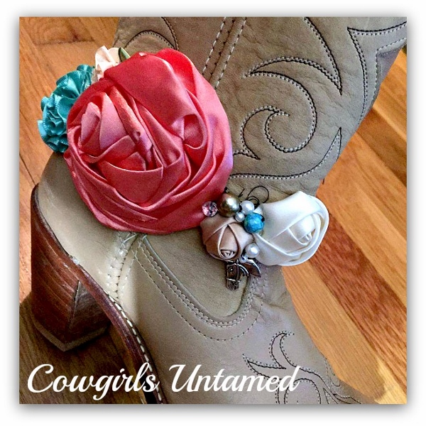 WILDFLOWER BOOT GARTER  Pink Silk Rose Pearls Crystals and Horse Charm Boot Cuff