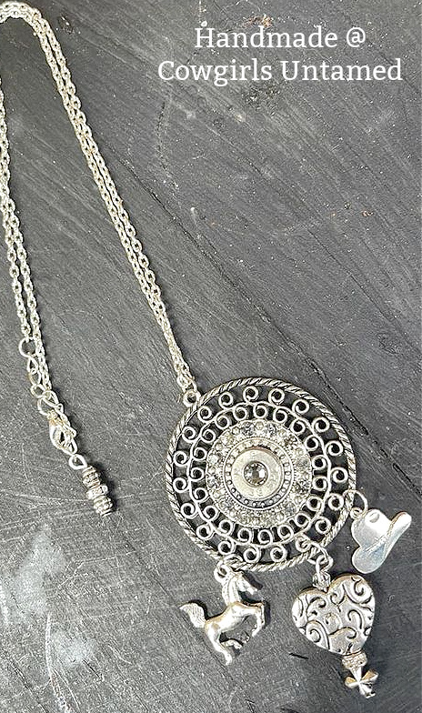 THE 38 SPECIAL NECKLACE Handmade Crystal Filigree with Bullet Pendant Horse Hat Heart Charm Silver Chain Necklace