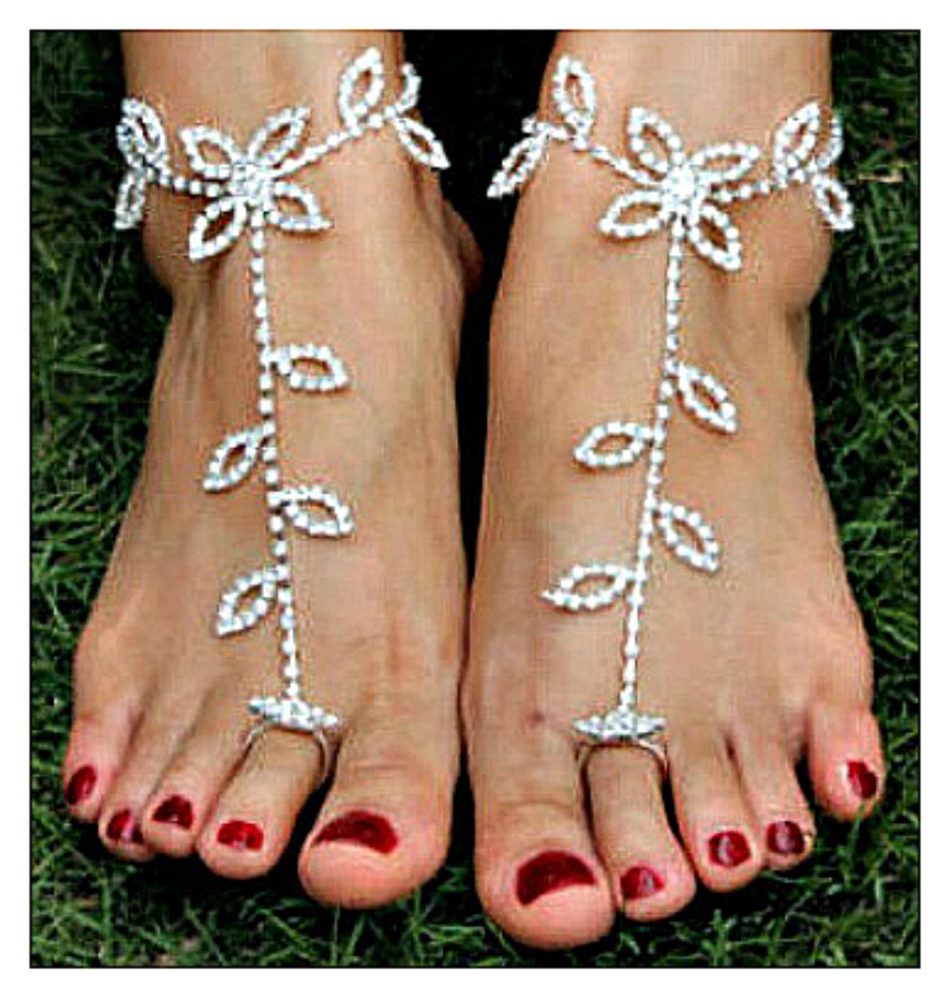 WILDFLOWER ANKLET TOE RING SET Rhinestone Floral Anklet and Toe Ring Barefoot Sandal