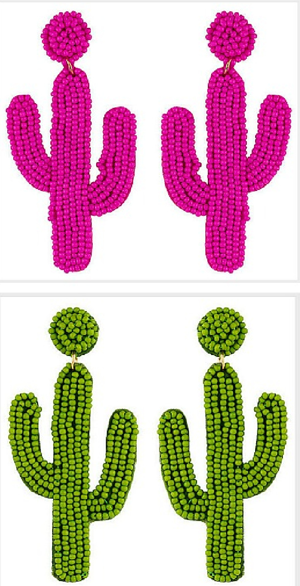 DON'T TOUCH ME EARRINGS Large Seed Beaded Cactus Earrings  2 Colors