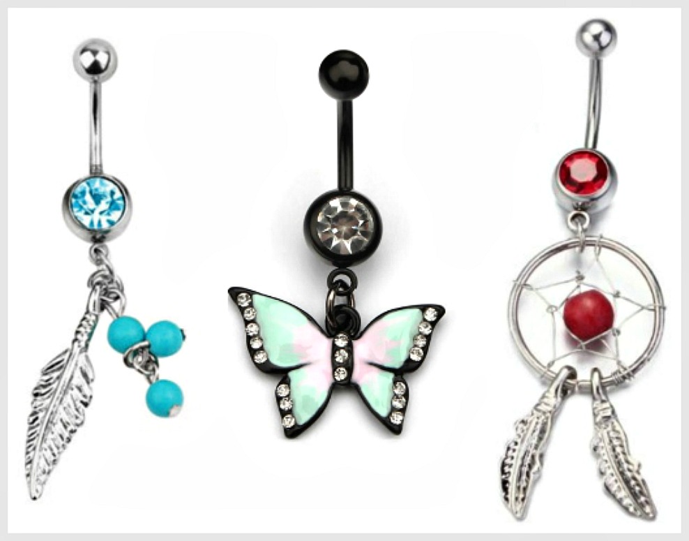 BELLY BUTTON RINGS Dreamcatcher or Butterfly or Feather Button Rings