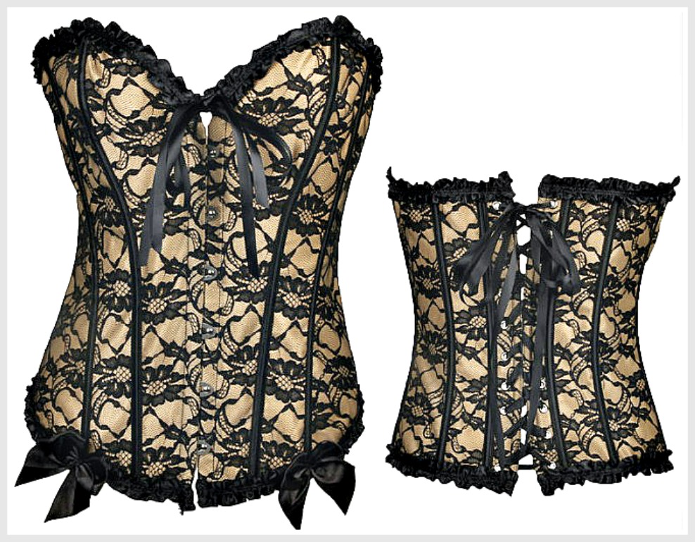 CORSET - Sweetheart Neckline Satin Bows Black Lace Overlay Corset Top 2 LEFT - XL