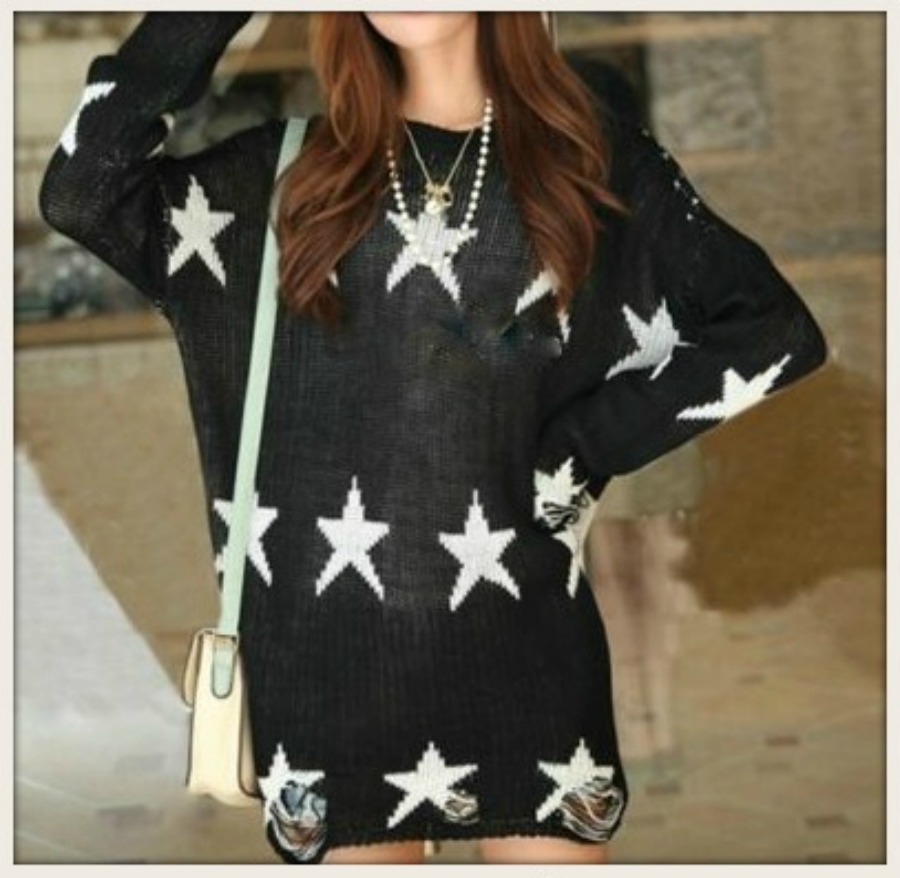 THE STAR SWEATER Black N White Star Distressed Sweater  LAST ONE!