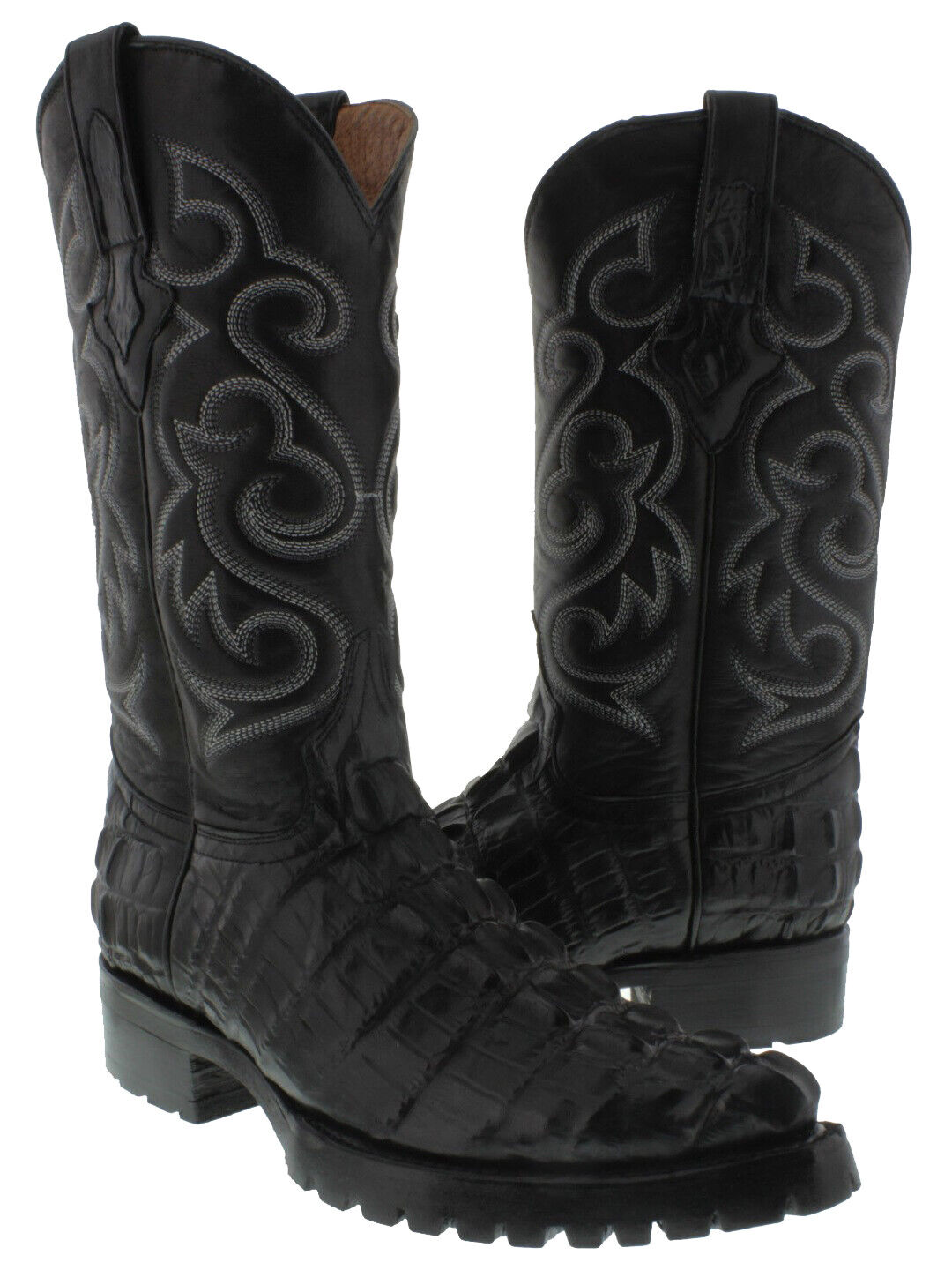 COWBOY BIKER BOOT White Embroidery Crocodile Alligator Belly Leather