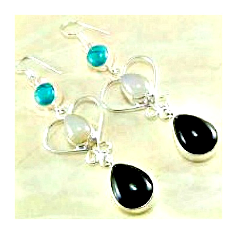BE a GEM EARRINGS Black Onyx & Turquoise 925 STERLING SILVER Earrings
