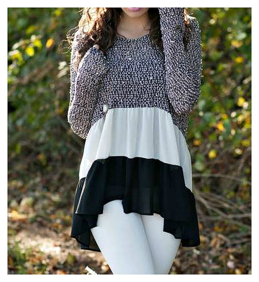 THE CHARLENE SWEATER Black and White Stripe Chiffon & Knit Long Sleeve Sweater 2 LEFT Size L