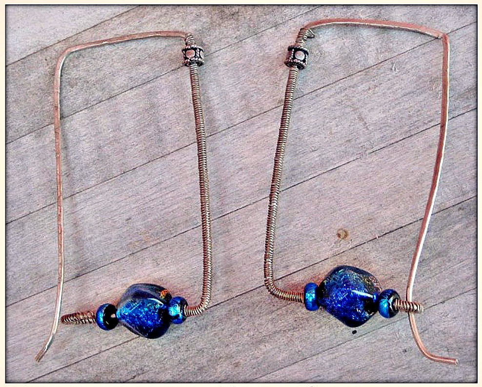 MODERN EARRINGS Cobalt Blue Stones on Antique Silver Square Wire Hoop Western Earrings