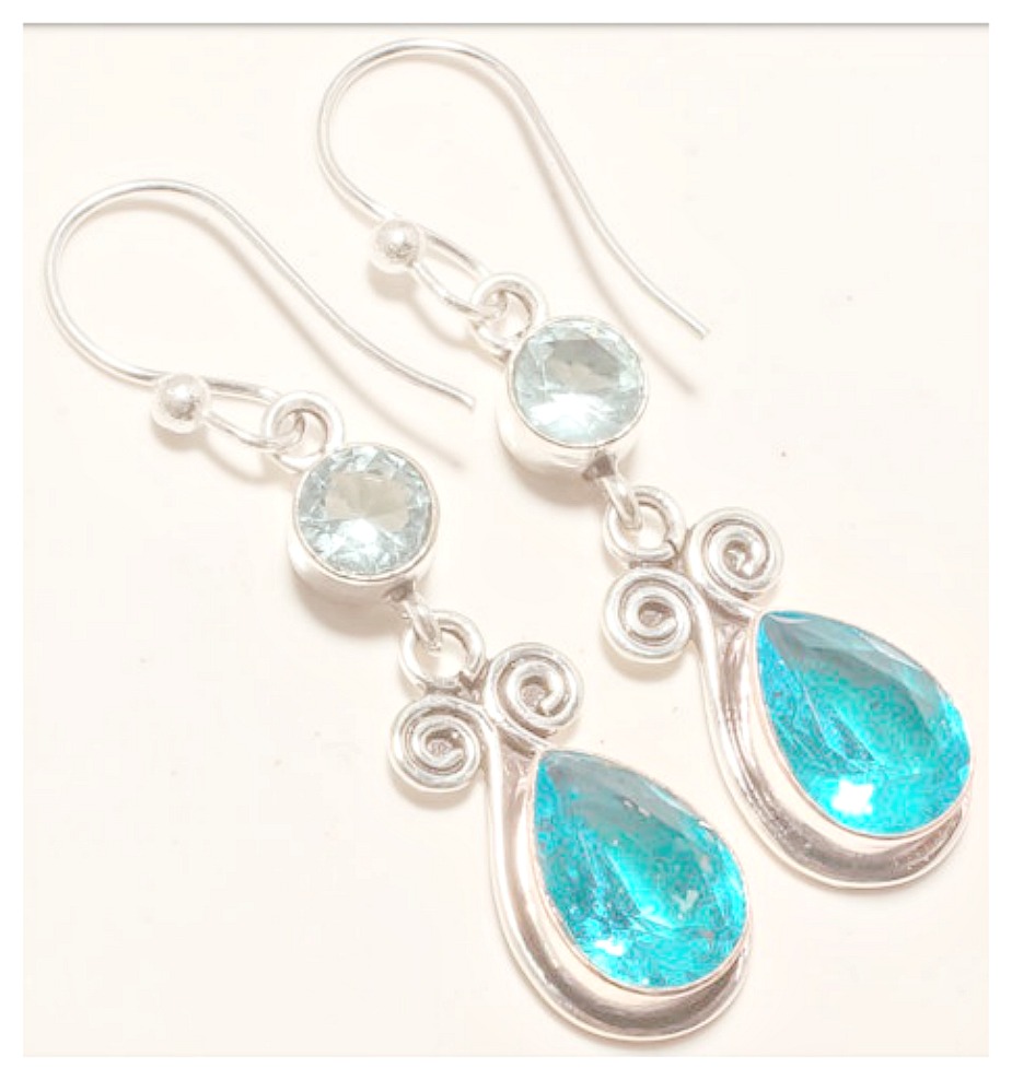 Handmade London Blue Topaz & Sterling Silver Drop Earrings - 1.20 Inches, 925 Silver, Hook