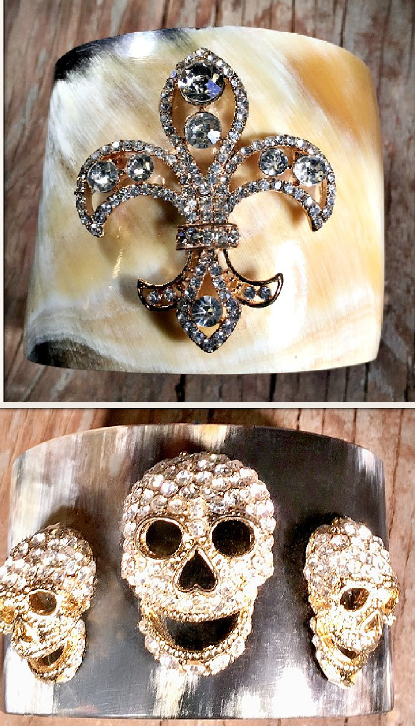 COWGIRL STYLE BRACELET Natural Bone Cuffs with Rhinestone Embellishment