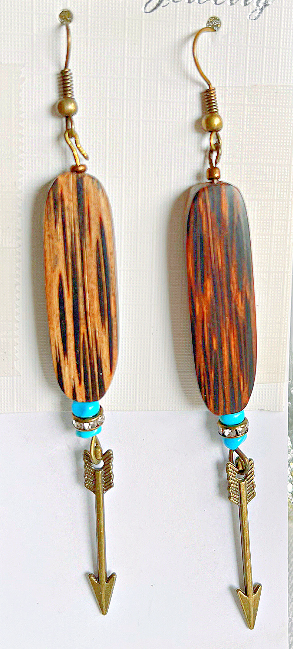 RIGHT TO the HEART EARRINGS Handmade Turquoise & Rhinestone Antique Bronze Arrow Boho Dangle Earrings
