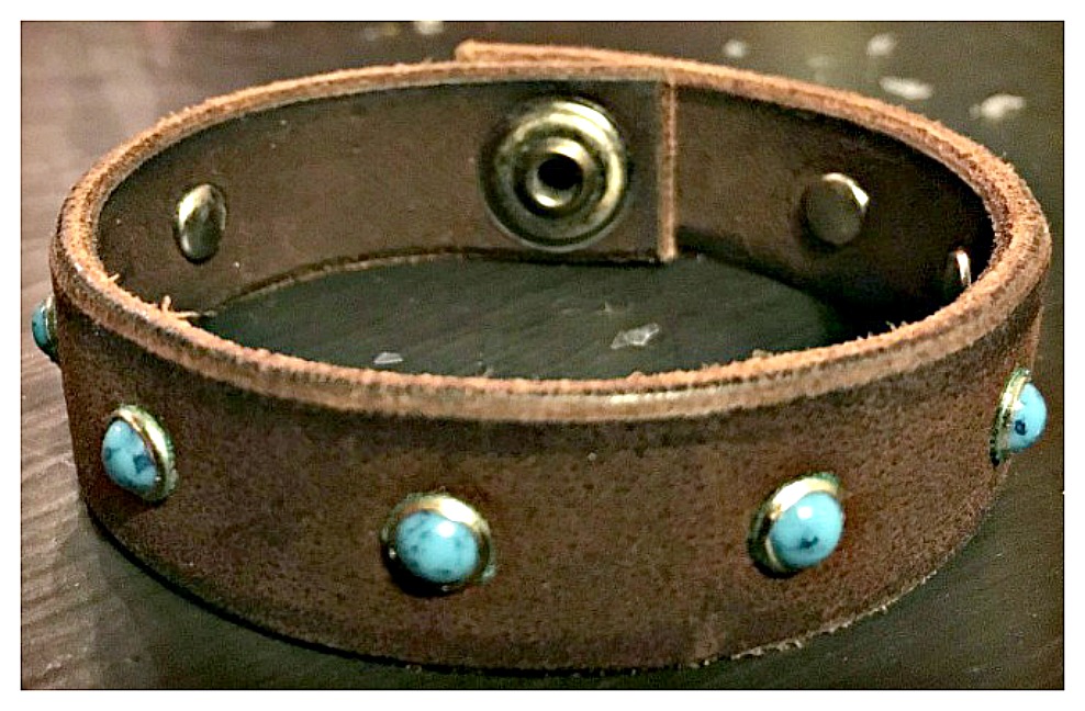 TURQUOISE LEATHER CUFF Handmade Turquoise Studded Brown Leather Cuff Bracelet LAST ONE