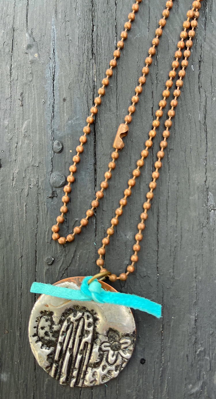 COWGIRL STYLE NECKLACE Handmade Turquoise Leather Silver Copper Cactus Necklace LAST ONE