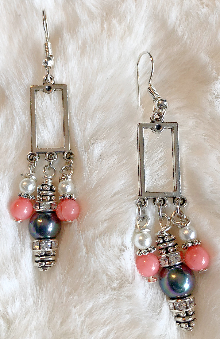 THE LILLIBETH EARRINGS Custom Pink Coral & Peacock Pearl Rhinestone Silver Earrings