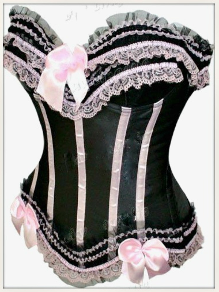 CORSET - WILD WEST Pink Lace on Black Satin Lace Up Back Corset Top LAST ONES XL