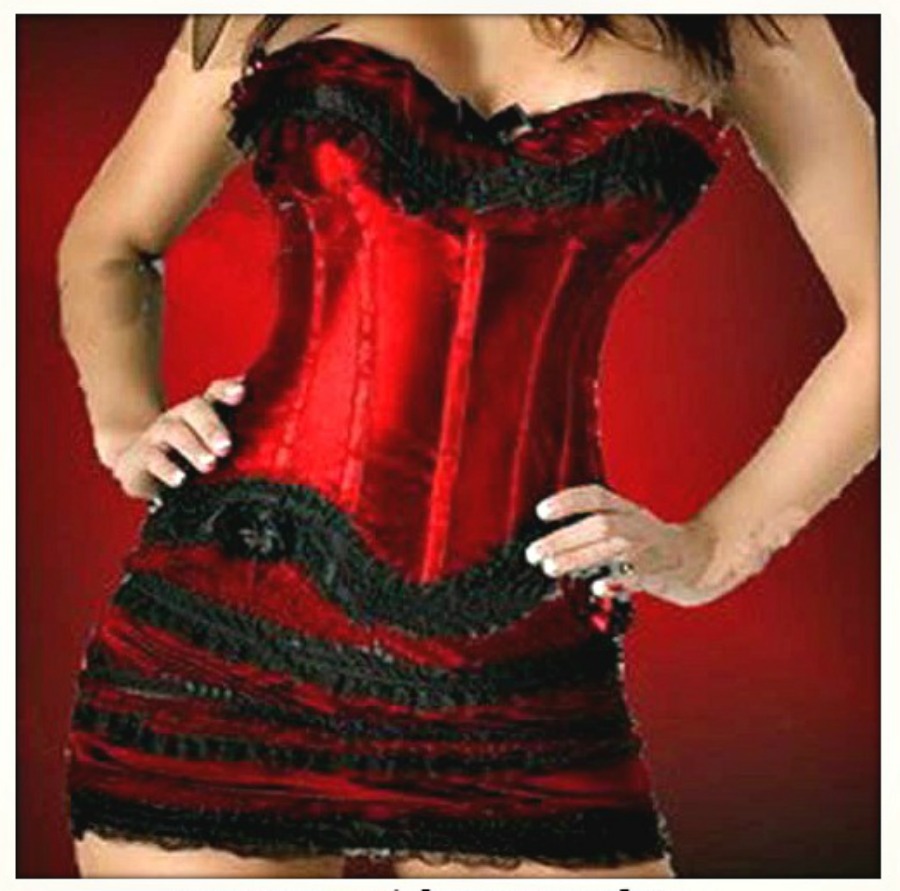 CORSET - WILD WEST Red with Black Lace Trim and Bow LAST FEW XL and 2X
