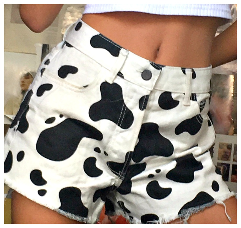FARM GIRL SHORTS Black & White Cow Print Denim Cutoff Shorts LAST ONE Size M