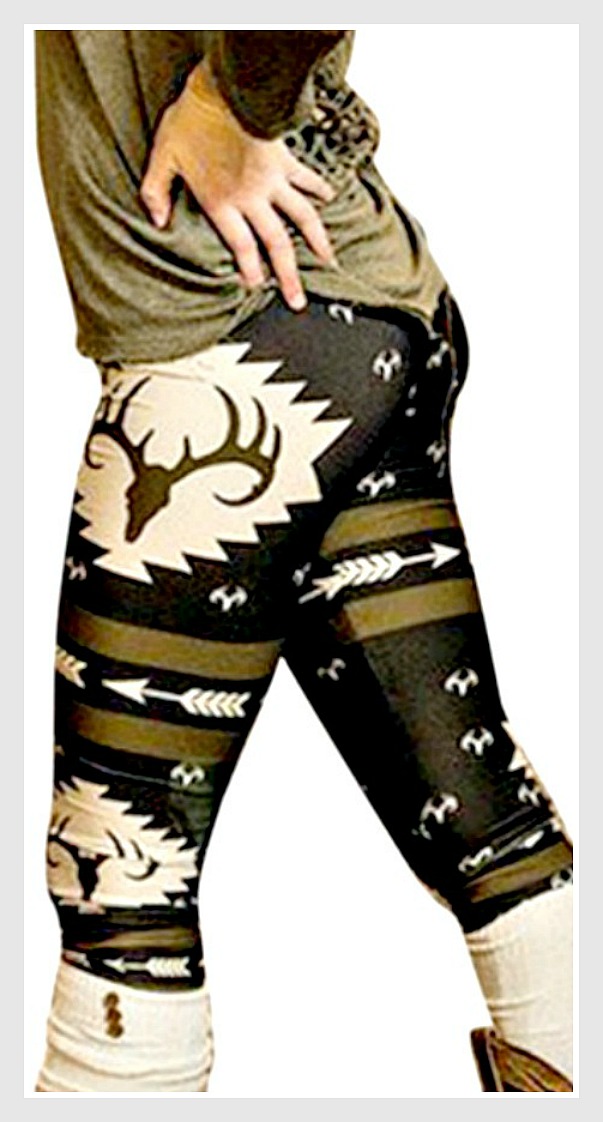 COUNTRY COWGIRL LEGGINGS Black Deer and Arrow Stretchy Leggings S-XL