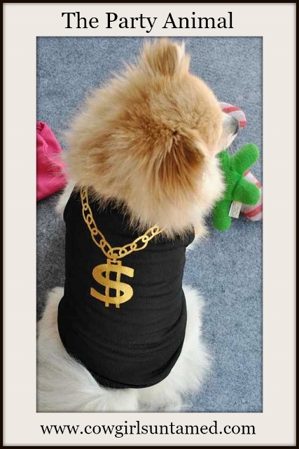 BLINGIN' BESTIES Gold Dollar Necklace Print Black Dog Tee