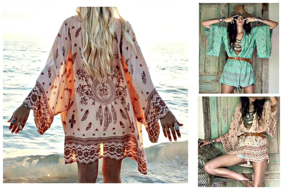 Green Feather Floral Design On Pink Boho Gypsy Kimono Beach Coverup Jacket Pink Kimono Jacket Coat Coverup Cover Up Beachwear Womens