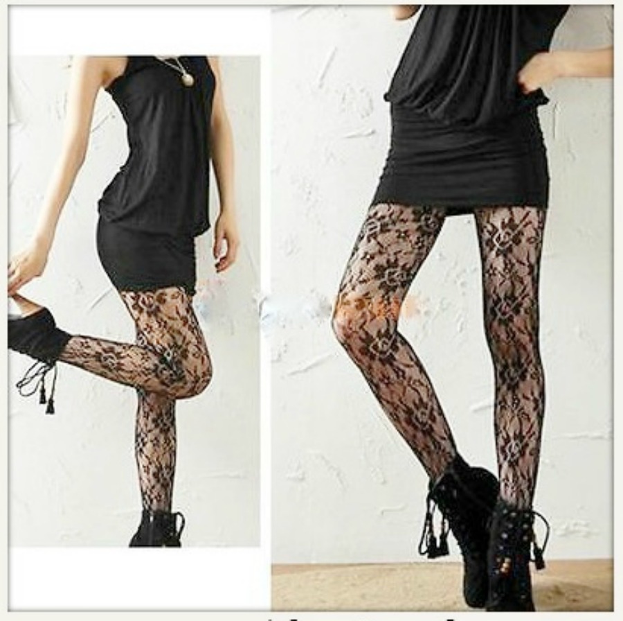 COWGIRLS ROCK STOCKINGS Black Floral Lace Nylon Stockings