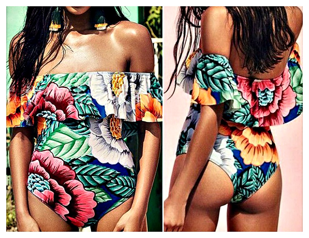 SUNDANCE COWGIRL SWIMSUIT Bright Floral Off the Shoulder One Piece Swimsuit LAST ONE L/XL