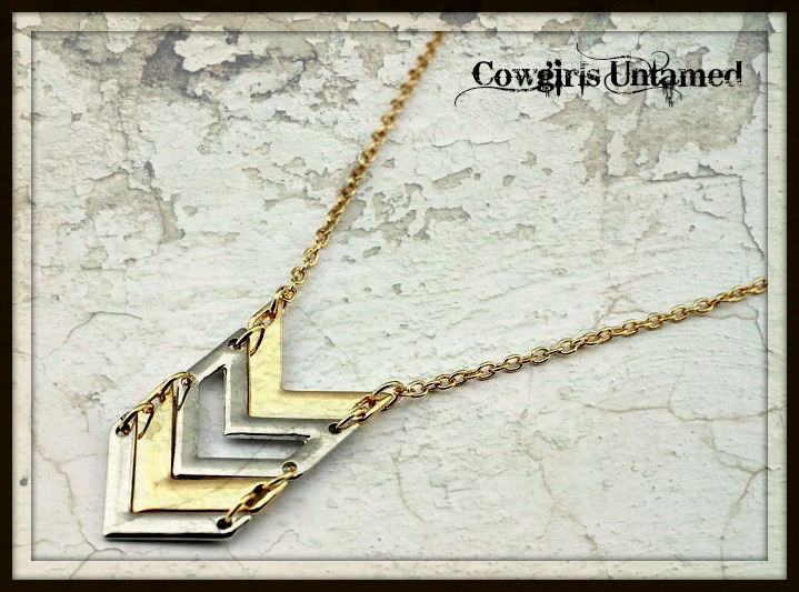 COWGIRL STYLE NECKLACE Silver and Gold Chevron Zig Zag Necklace