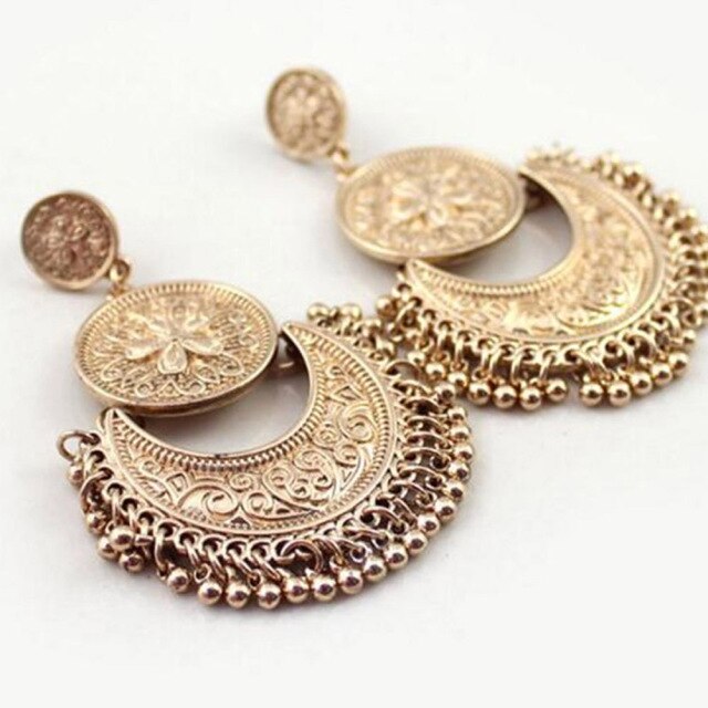 BOHEMIAN STYLE EARRINGS Vintage Gold Coin Tassel Festival Earrings