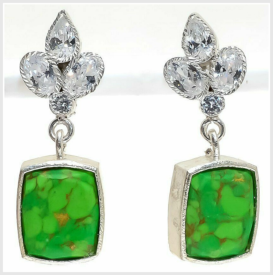 EMERALD BAY EARRINGS Copper Green Turquoise 925 Sterling Silver Jewelry Dangle Earrings