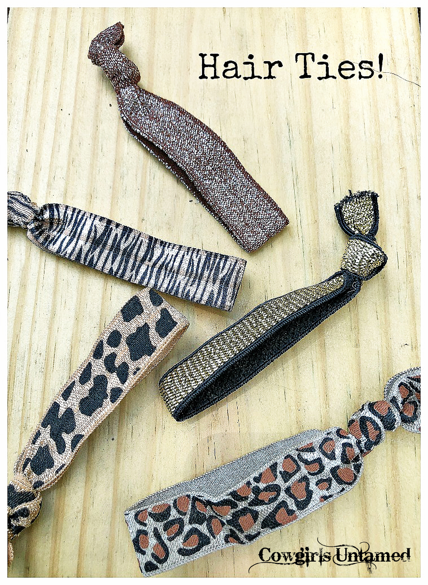 THE WILD LIFE HAIR TIES Set of 5 Animal Print & Sparkly Stretchy Hair Ties ONLY 2 LEFT!