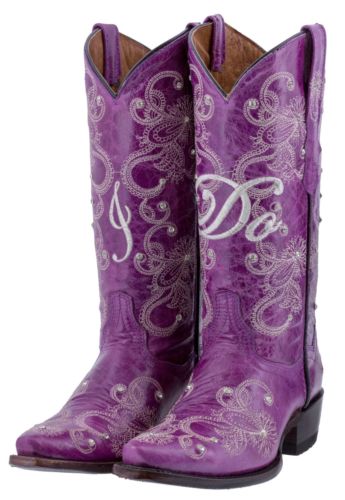 COWGIRL WEDDING BOOTS "I Do" and Floral Embroidered Rhinestone Studded Purple Wedding Boots Purple Sizes 5-11