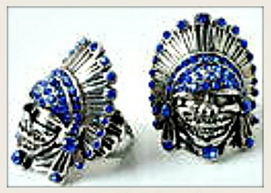 CRYSTAL INDIAN CHIEF RING Rhinestone Indian Chief Skull Western Cowgirl Chic Antique Adjustable Ring