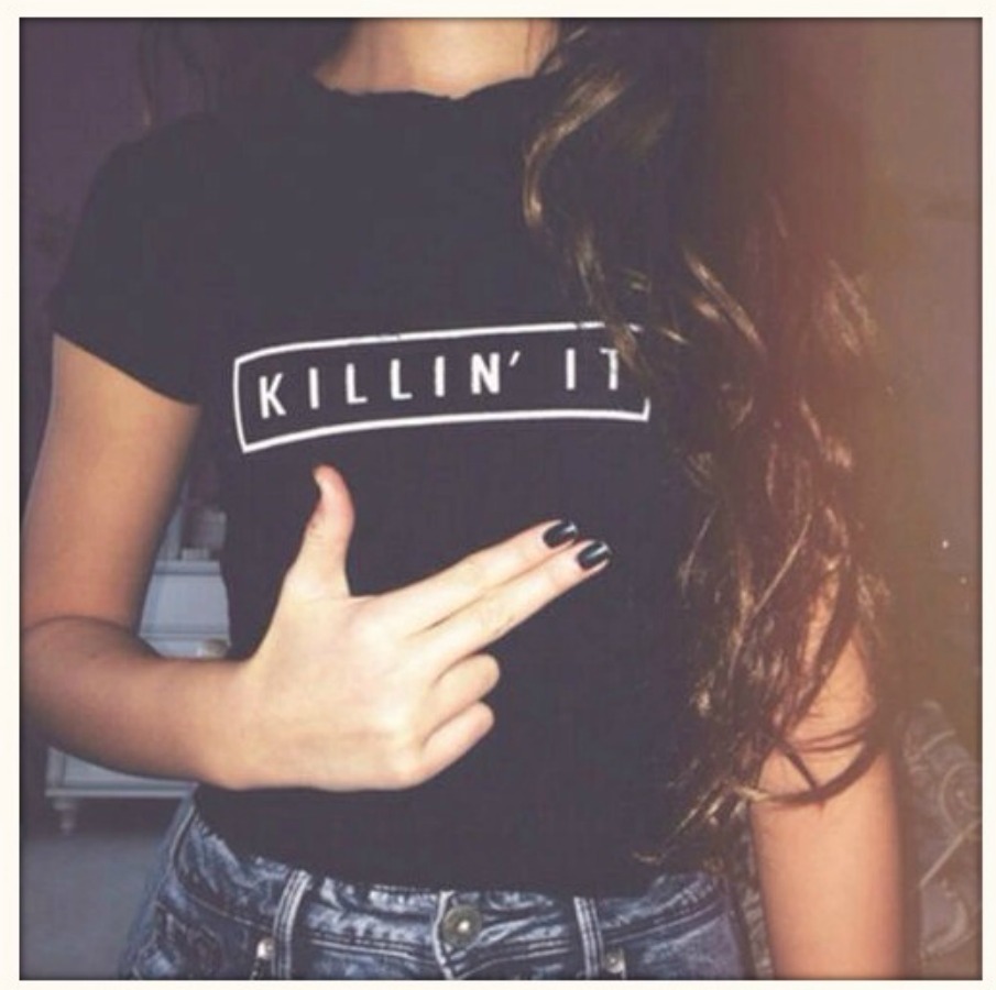 LAVONNE & VIOLET TOP "Killin' It" Black Short Sleeve Tee 2 LEFT S/M & L/XL