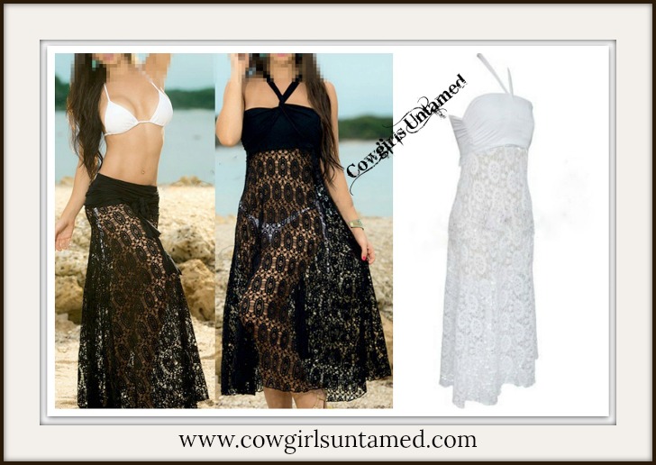 COWGIRL GYPSY COVER UP Crochet Lace Halter Dress or Skirt Boho Swimsuit