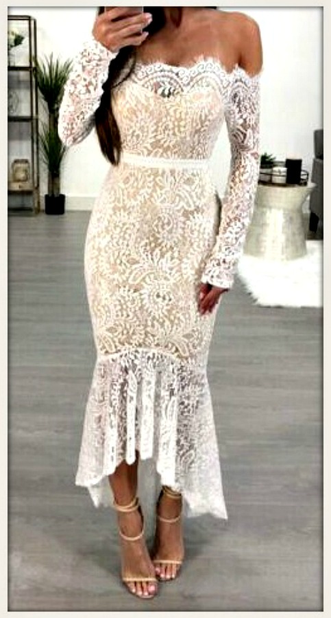 white lace fitted dress