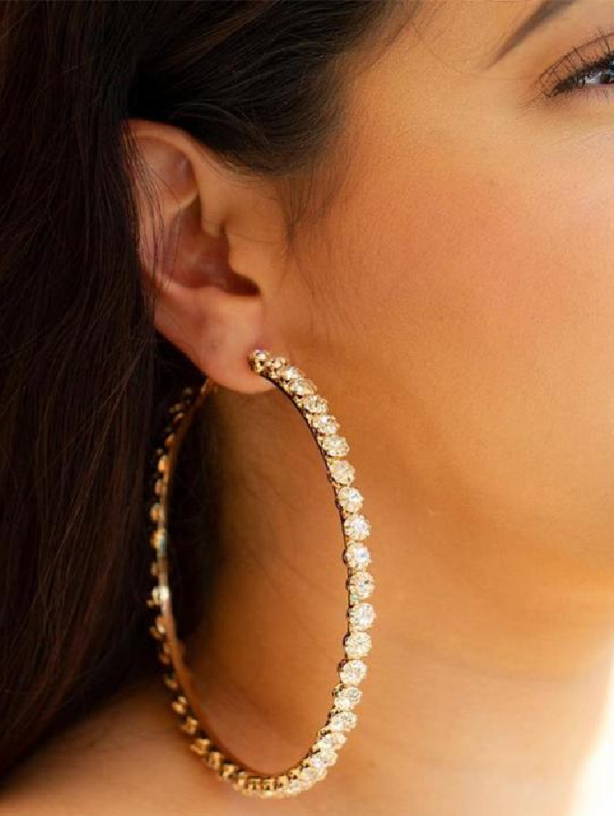 RHINESTONE COWGIRL EARRINGS Large Rhinestone Golden Hoop Fashion Earrings