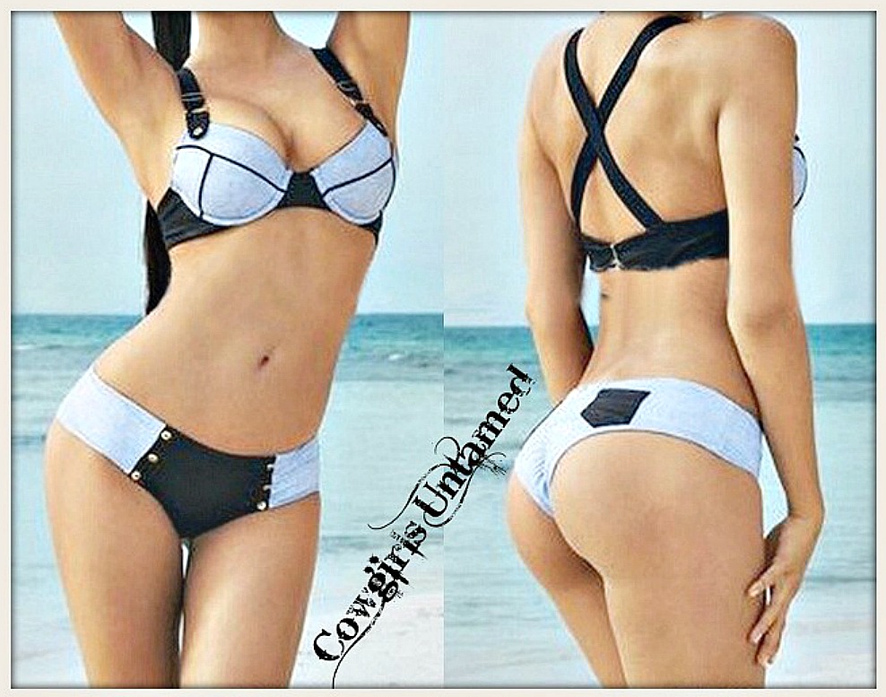 SEXY COWGIRL BIKINI Womens Lavender n Black Criss Cross Back Bikini Set ONLY 2 S LEFT