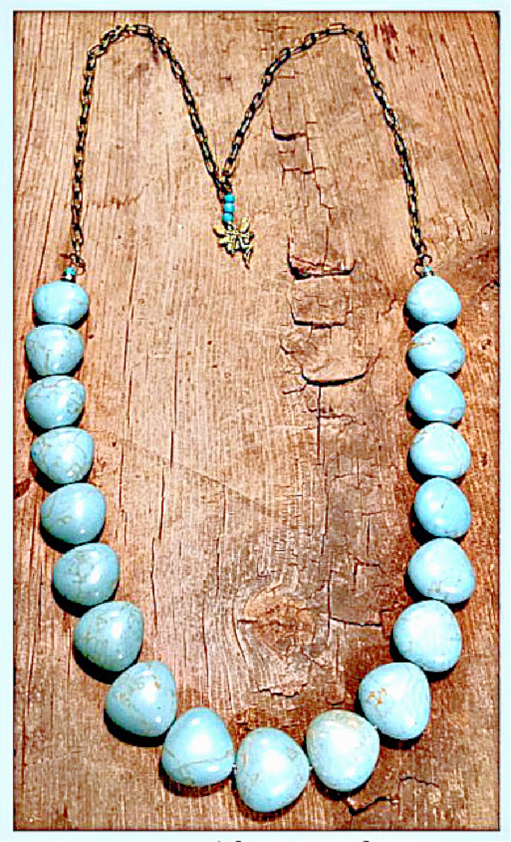 SOUTHERN BELLE NECKLACE Large Turquoise Beaded Antique Bronze Chain & Fairy Charm Necklace