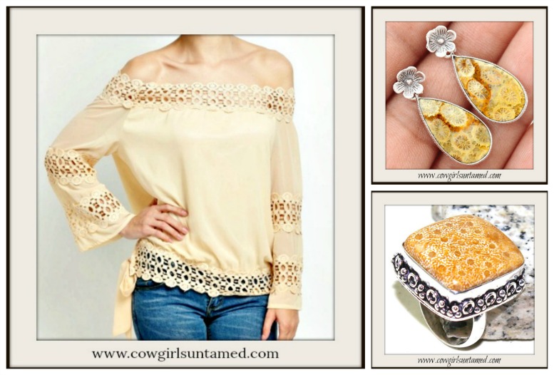 WILDFLOWER TOP Apricot Lace Crochet Loose Fit Long Sleeve Side Tie Boho Top, top, shirt, blouse