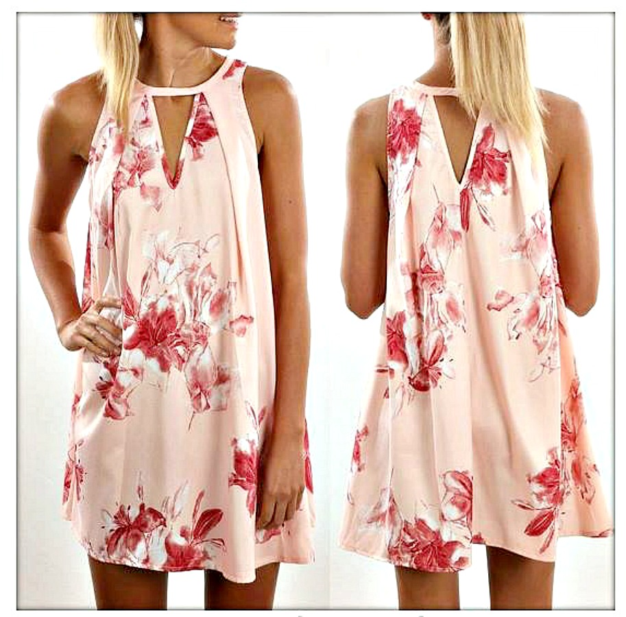 WILDFLOWER DRESS Pink Floral Sleeveless A-line Boho Mini Dress S-XL