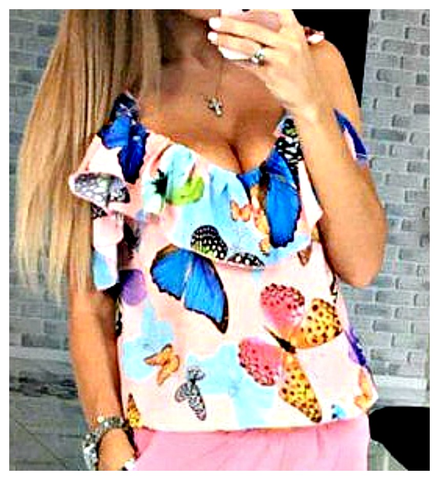 WILDFLOWER TOP Colorful Butterflies Pink Cami Tank Top Blouse