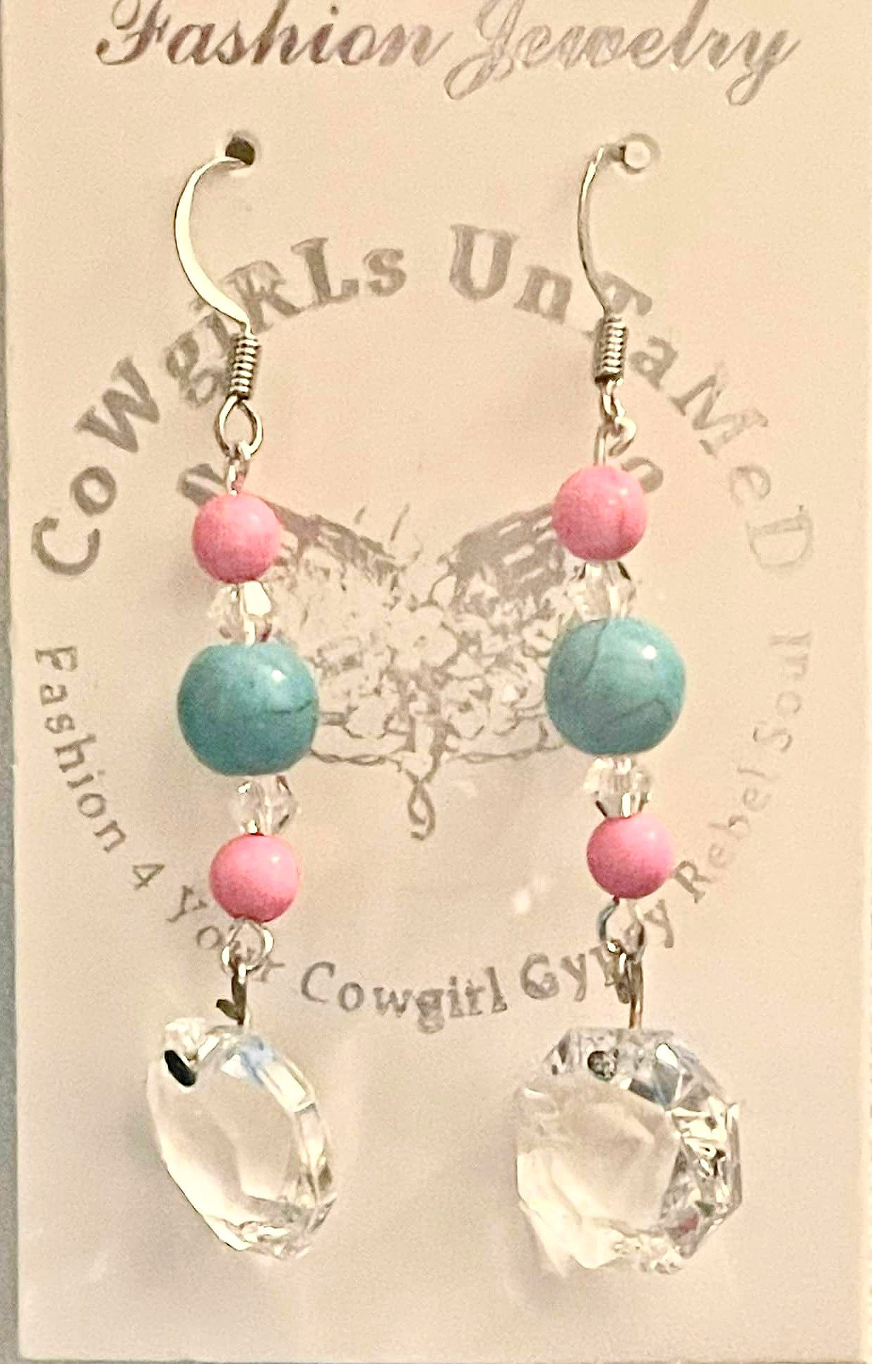 THE CHICA EARRINGS Handmade Pink Turquoise Crystal Silver Dangle Earrings