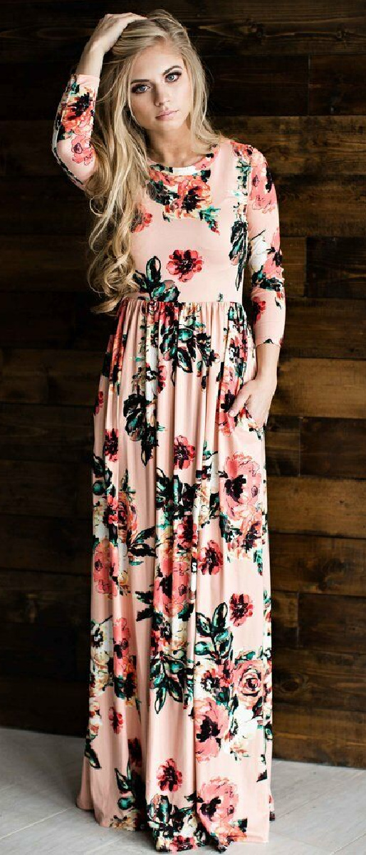 WILDFLOWER DRESS Pink Floral 3/4 Sleeve Maxi Dress ONLY 2 LEFT Size S/M or 2X