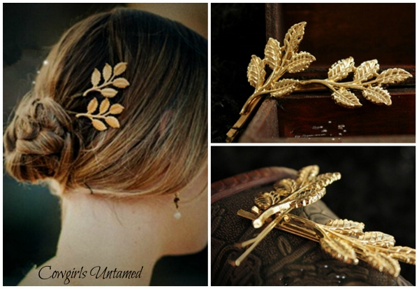 COWGIRL STYLE  BARRETTE Leaves Golden Metal Hairpin Hair Clip Barrette