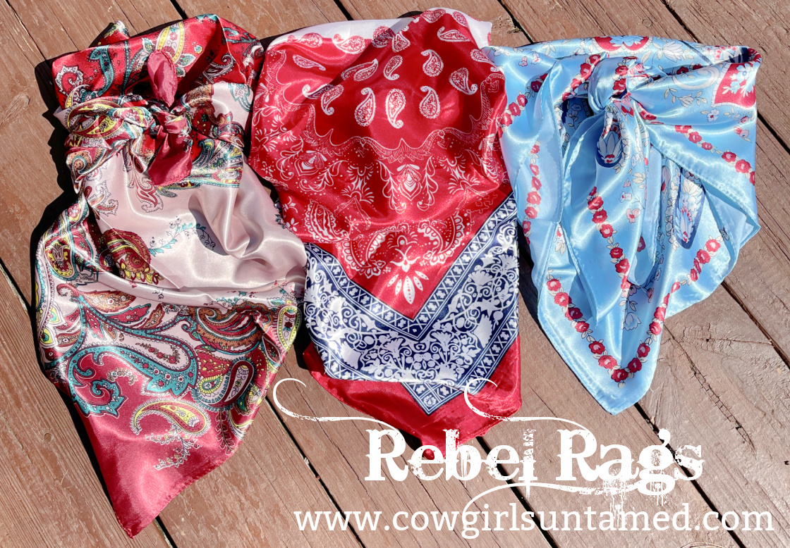 REBEL RAGS Paisley Large Square Satin Western Bandana Scarf - 3 styles/colors