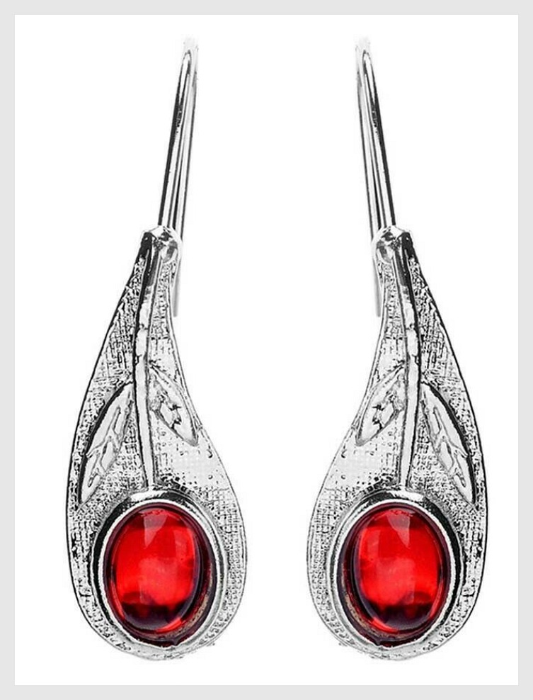 FEELING HOT EARRINGS 925 Sterling Silver Plated Red Stone Feather Earrings