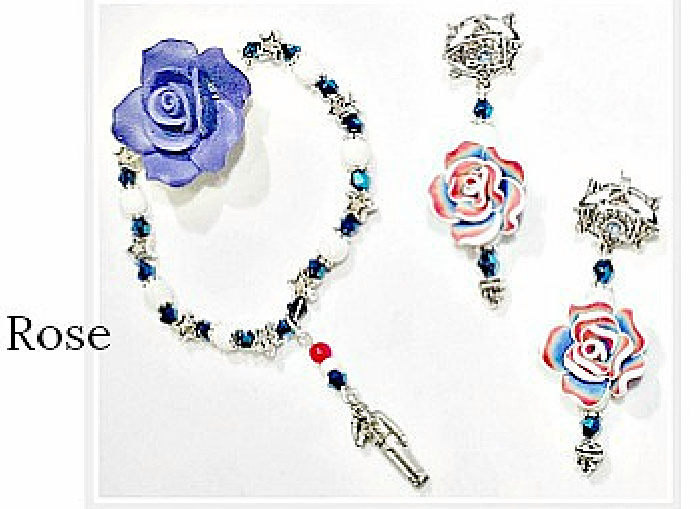 STAR SPANGLED JEWELRY SET Handmade Red White Blue Poly Flowers Silver Stars Navy Crystal Dangle Earrings Soldier Charm Bracelet Set