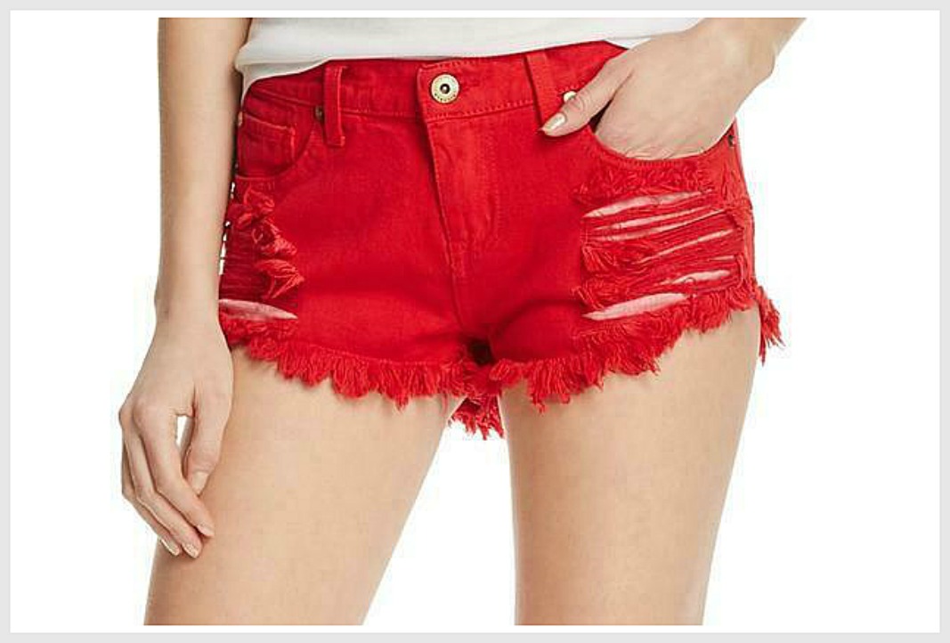 THE GIGI SHORTS Red Distressed Low Rise Cutoff  Denim Cotton Jean Shorts 27-30